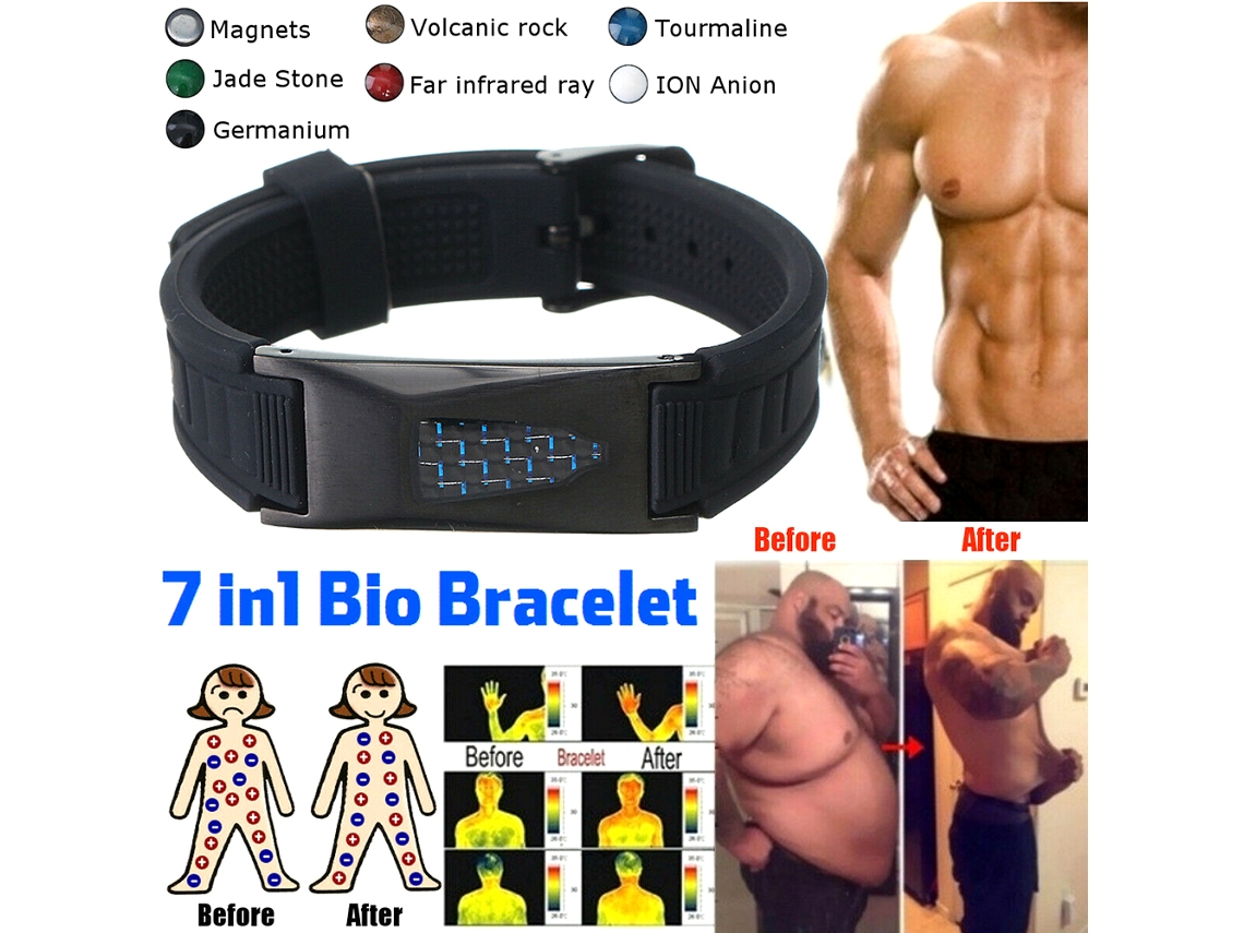 2026-pulsera De Energía Magnética De Titanio 7 En 1 Pulsera Bio Saludable Cinturón De Silicona Negro