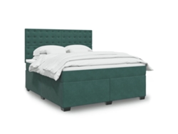 Cama Box Spring Con Colchón Terciopelo Verde Oscuro 180x200 Cm