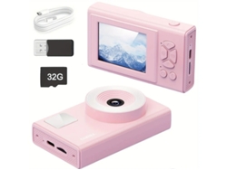 Cámara digital Bestvite HD 1080p, tarjeta de 32 GB, exposición manual, color rosa