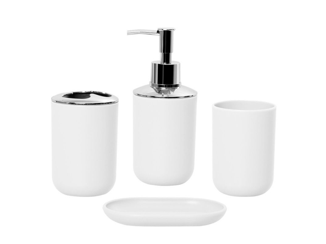 2026-set De 4 Accesorios De Baño Plástico, Portaescobillas, Vaso, Dispensador De Jabón, Plato De Jabón, Decoración De Baño Rústico (blanco)