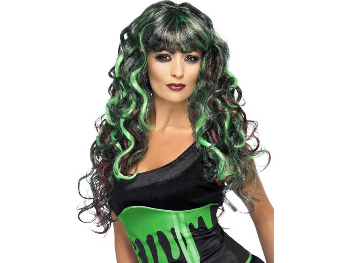 Peluca DISFRAZZES Negra Con Mechas Verdes Y Moradas (Talla: Talla Universal)