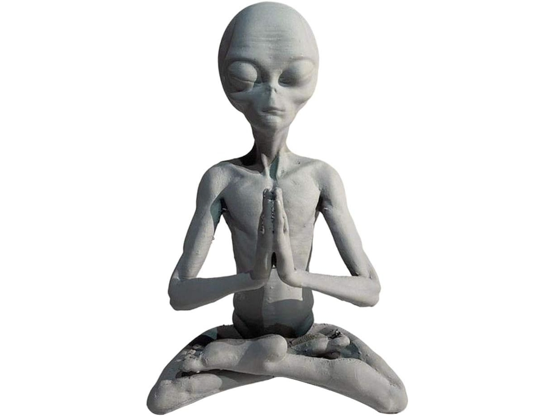 KOFIHETY Encantadora estatua de jardín, escultura extraterrestre de meditación, hecha a mano con esmero, decoración de resina para interiores y exteriores para