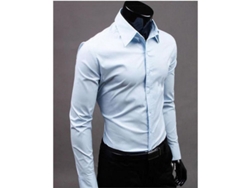 2026-camisas Para Hombre De Lujo Slim Fit Cuello Redondo Manga Larga De Algodón Mezclado Casual Formal L Azul Claro