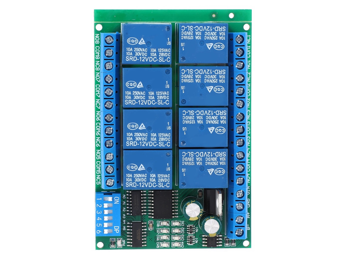 Módulo De Relé De 8 Canales Dc 12v Rs485 Programable Con Comandos De Control