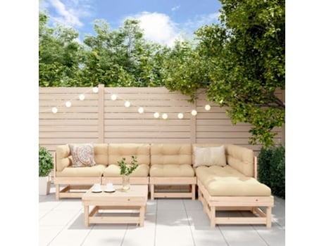 Conjunto 7 de muebles de jardín VIDAXL y cojines madera maciza