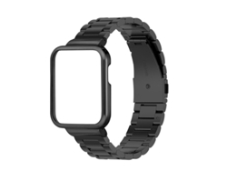Correa de Reloj Inteligente para Xiaomi Redmi Watch 3 Correa de Metal de Tres Cuentas con Marco de Reloj Negro YUYSAN