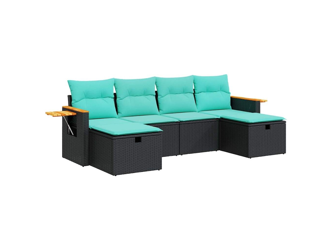 Maison Exclusive - Set De Sofás De Jardín 6 Piezas Y Cojines Ratán Sintético Negro