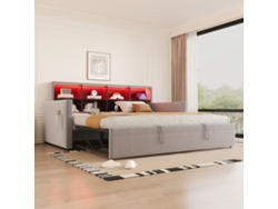 Sofá Cama De 90x190 Cm, Terciopelo Gris Claro, Led, Usb, Cabecero Con Espacio De Almacenamiento, Plegable.