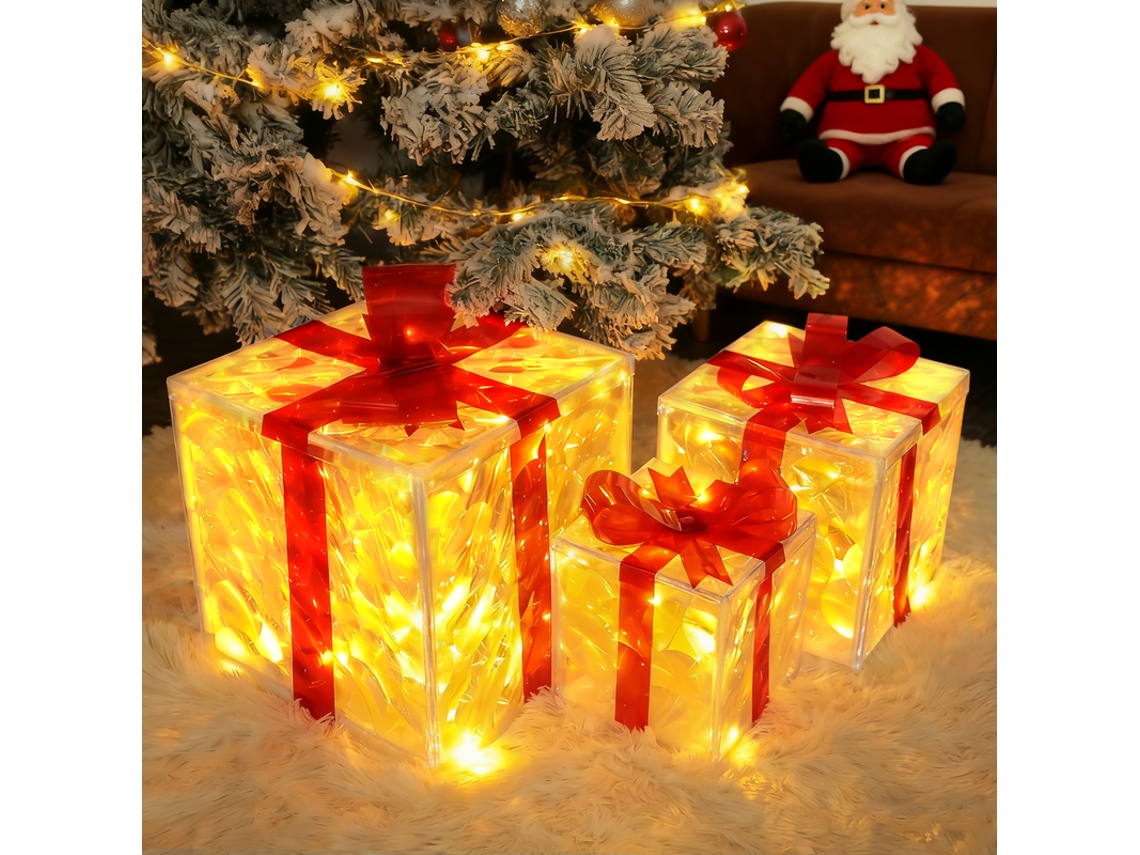 Nettlife Pack 3 Cajas Regalo Iluminadas Navidad Led, 8 Modos, Impermeable Ip44 Exterior Interior, Adornos Navideños Para Jardín, Árbol Y Porche