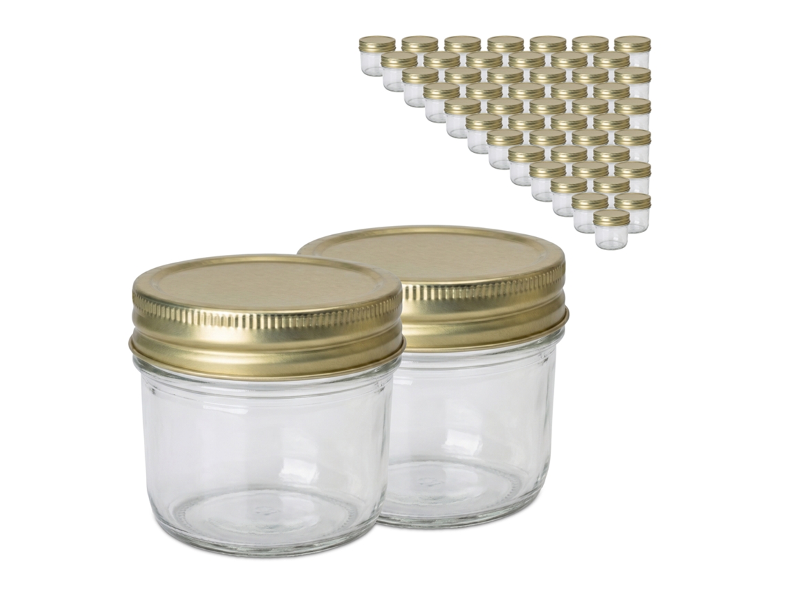 Tarros Relaxdays, Set De 50, 120 Ml, Tapa Twist-off, Para Mermeladas Y Conservas, Transparentes/dorados