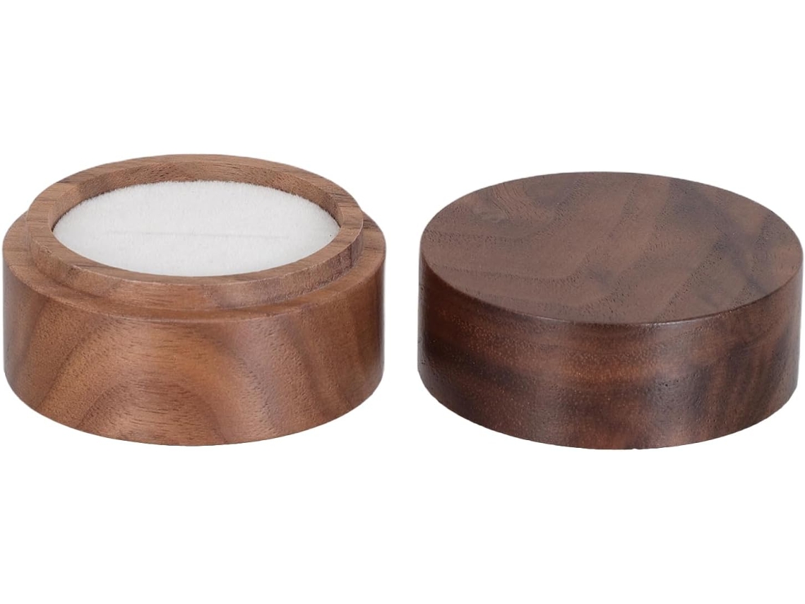 Caja Redonda De Madera Con Tapa Para Anillos, Ideal Para Guardar Dijes Y Baratijas.