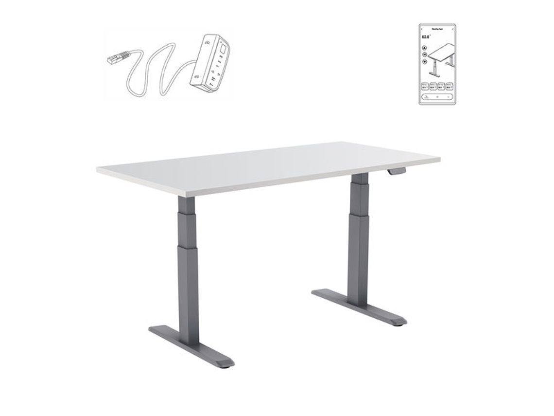 Escritorio motorizado sentado/de pie 120x75cm altura 62-128cm Tablero blanco / Base gris Conectado KIMEX