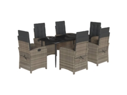 Conjunto 7 comedor jardín VIDAXL y cojines ratán sintético gris