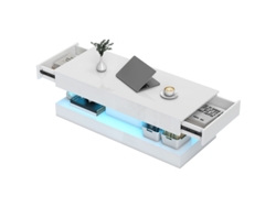 Mesa Salón Cajones Led Estante Abierto Blanco Moderno Aglomerado Mesa Centro