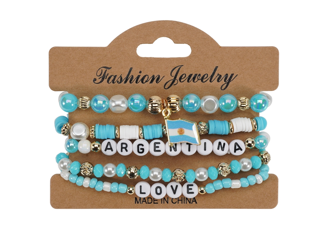 Juego Pulseras Cuentas Bandera Argentina Celeste Blanco, Joya En Capas Para Aficionados Al Fútbol Y Celebraciones Patrióticas