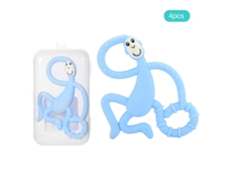 4 Chupetes Mordedores De Silicona Con Diseño De Mono De Dibujos Animados Para Bebés Mayores De 3 Meses - Azul