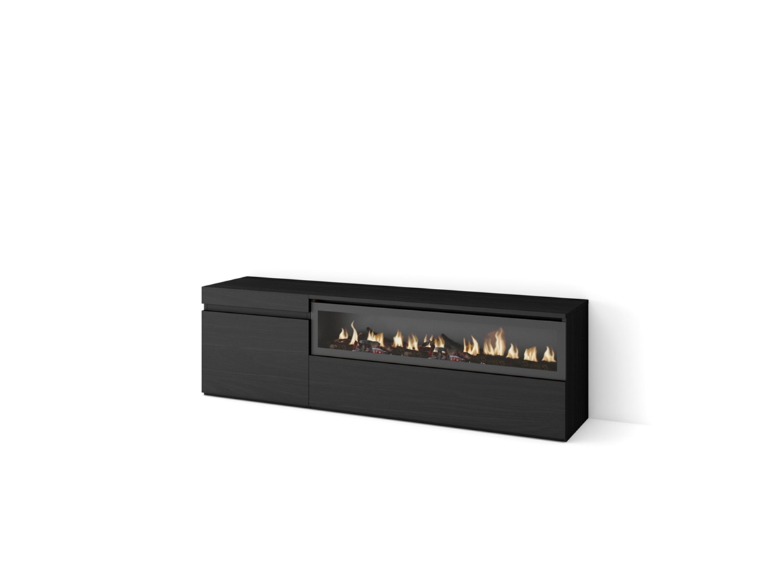 Mueble TV Televisión 150x45x35cm Para TV hasta 65 Chimenea eléctrica Negro