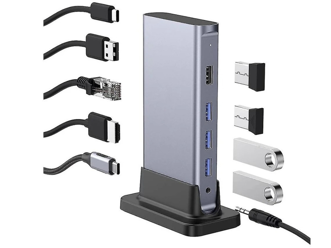 Estación de acoplamiento USB C con potencia de 100 W, HDMI 4K, Gigabit Ethernet, USB 3.0, USB 2.0 y adaptador compatible con MacBook Pro 2020-2016 YIZHOOD