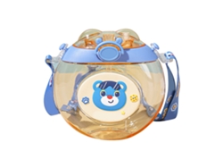 Bonita Botella De Agua Infantil Con Forma De Rosquilla De Dibujos Animados Y Pajita De Plástico Azul Portátil.