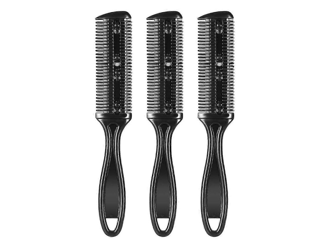 Peine cortapelos de doble cara con cuchilla de acero inoxidable, paquete de 3 (negro)