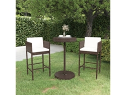 Conjunto de bar de jardín de 3 piezas con cojines, mimbre sintético marrón, Dkd Home Decor