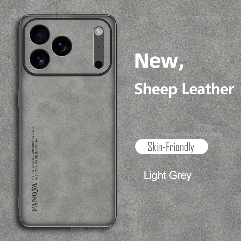 (iphone 14 Pro Gris) Funda Para Iphone A Prueba De Golpes De Piel Sintética, Cubierta Trasera Suave De Piel De Oveja De Color Liso.