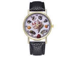 Reloj De Cuarzo Unisex Con Correa De Cuero Pu Dial De Caparazón Moda Pulsera Negro