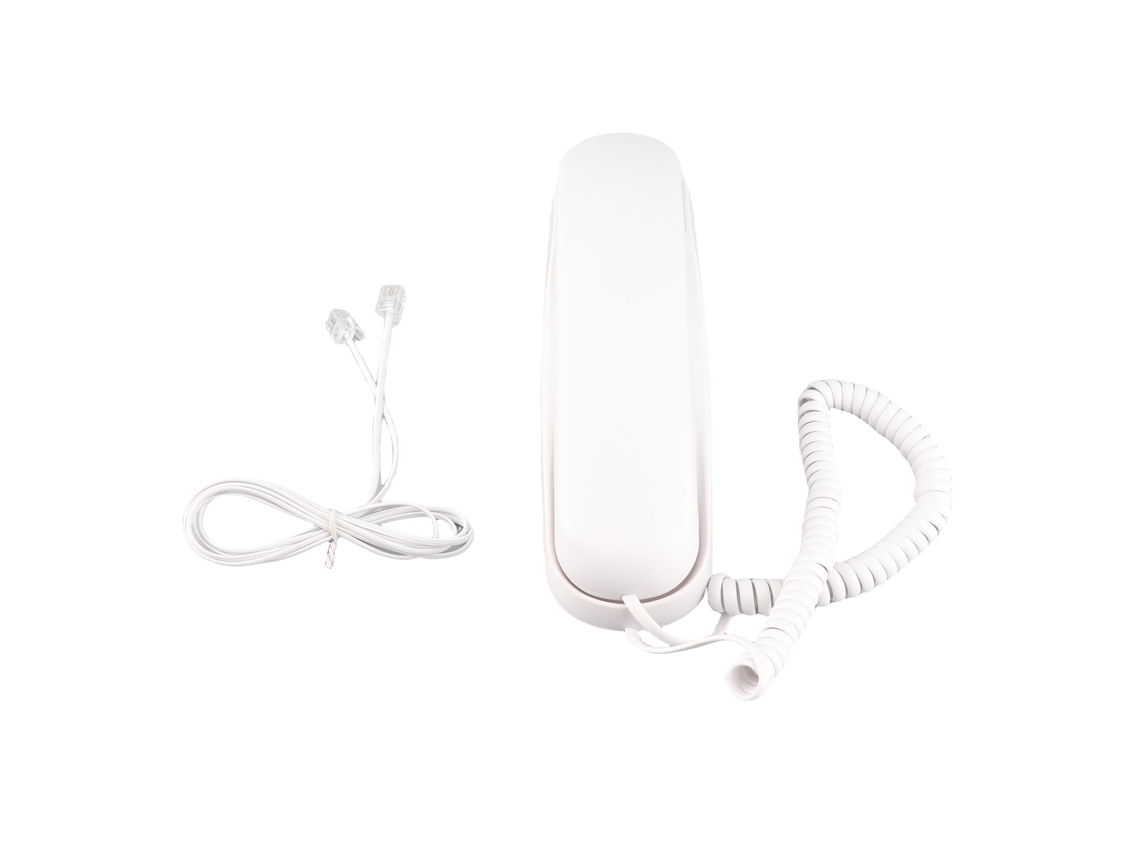 Teléfono Fijo Con Cable, Con Funciones De Pausa, Rellamada Y Número Anterior. Se Puede Montar En La Pared Y Tiene Teclas Iluminadas. Color Blanco.