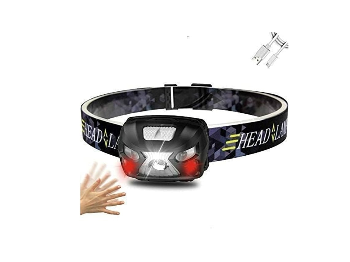 Linterna frontal LED con zoom, 5 modos, batería externa, cargador USB, para camping y caza, color negro Yunzii