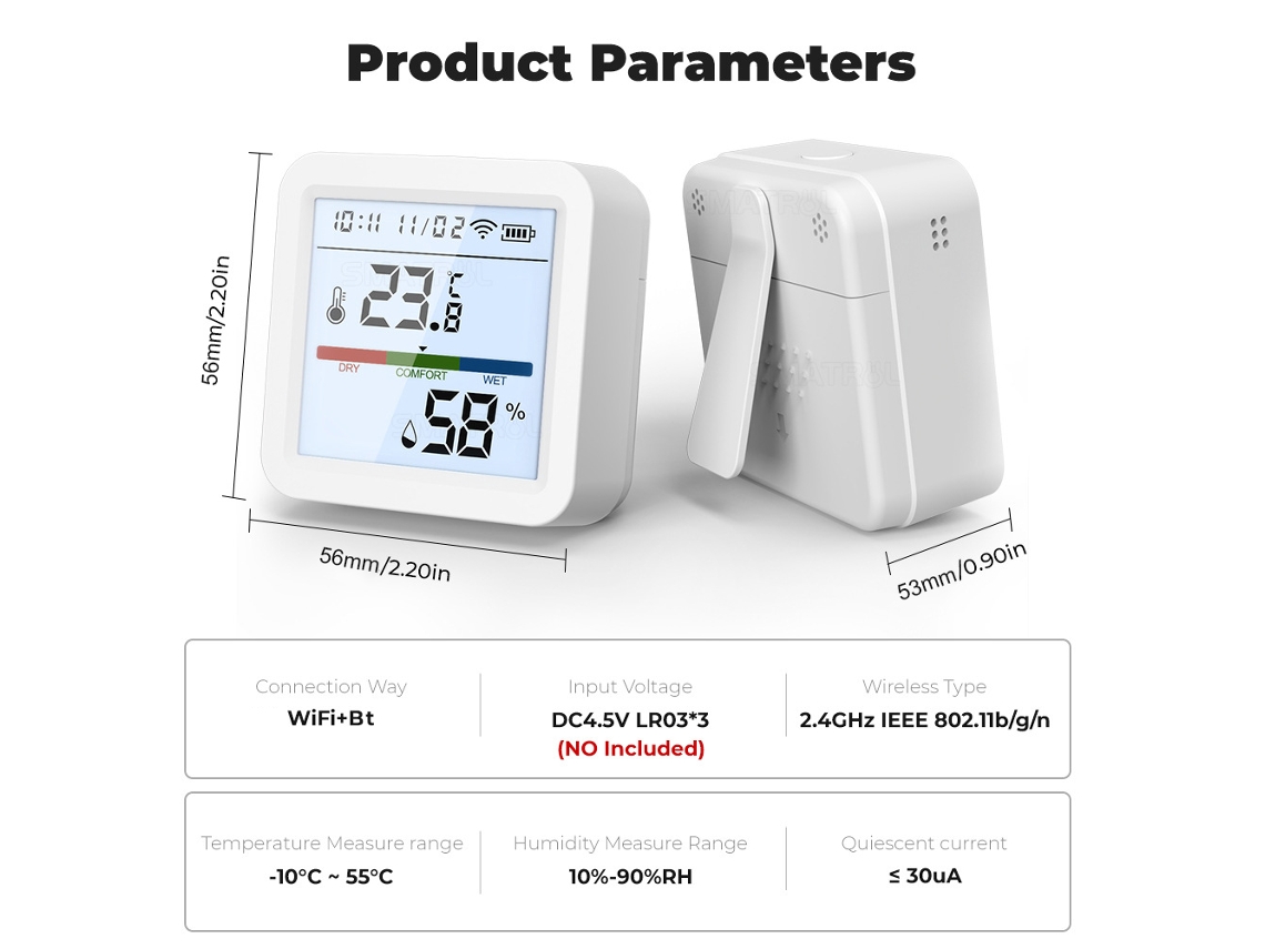 Medidor De Temperatura Y Humedad Tuya Wifi Bt De Modo Dual Con Pantalla Lcd, Aplicación, Control Por Voz, Alexa Y Google Home.