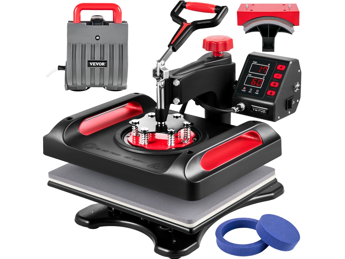 VEVOR Máquina de planchar 5 en 1, placa de 29 x 38 cm, pantalla digital giratoria 360 grados para camisetas, tazas, sombreros y gorras