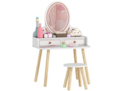 Tocador De Maquillaje Niña Tocador Infantil Con Taburete Y Espejo 2 Cajones Y Barras Colgantes 3 A 8 Años Blanco