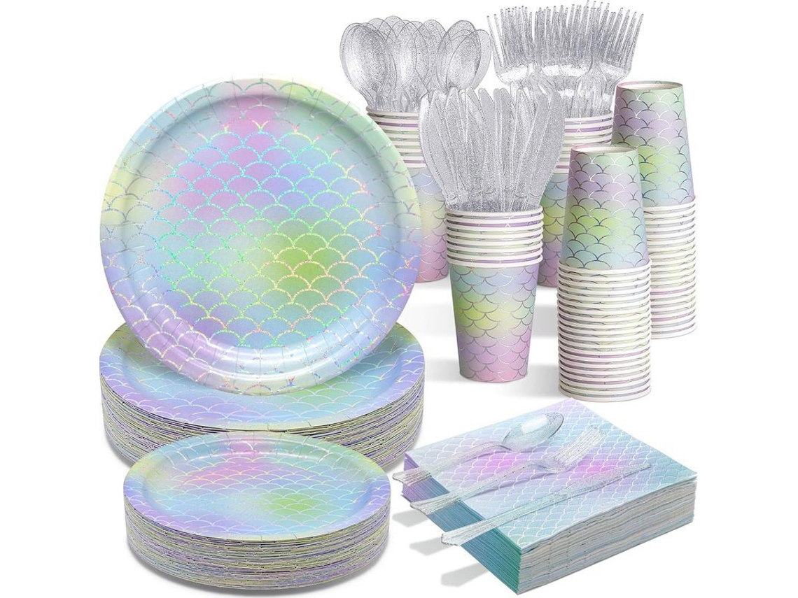 Juego De Vajilla Desechable Para Fiesta De Sirenas - 336 Piezas