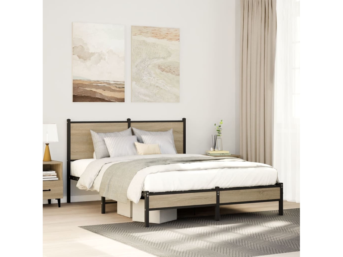 Estructura De Cama Sin Colchón Metal Roble Sonoma 150x200 Cm