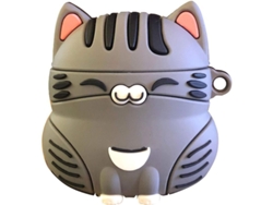 Adorable Funda Para Airpods 1/2 Con Diseño De Gato Y Gancho - Gris
