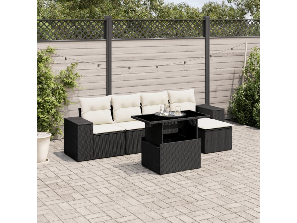 Conjunto de sofás de jardín de 6 piezas DKD Home Decor con cojines de mimbre negros