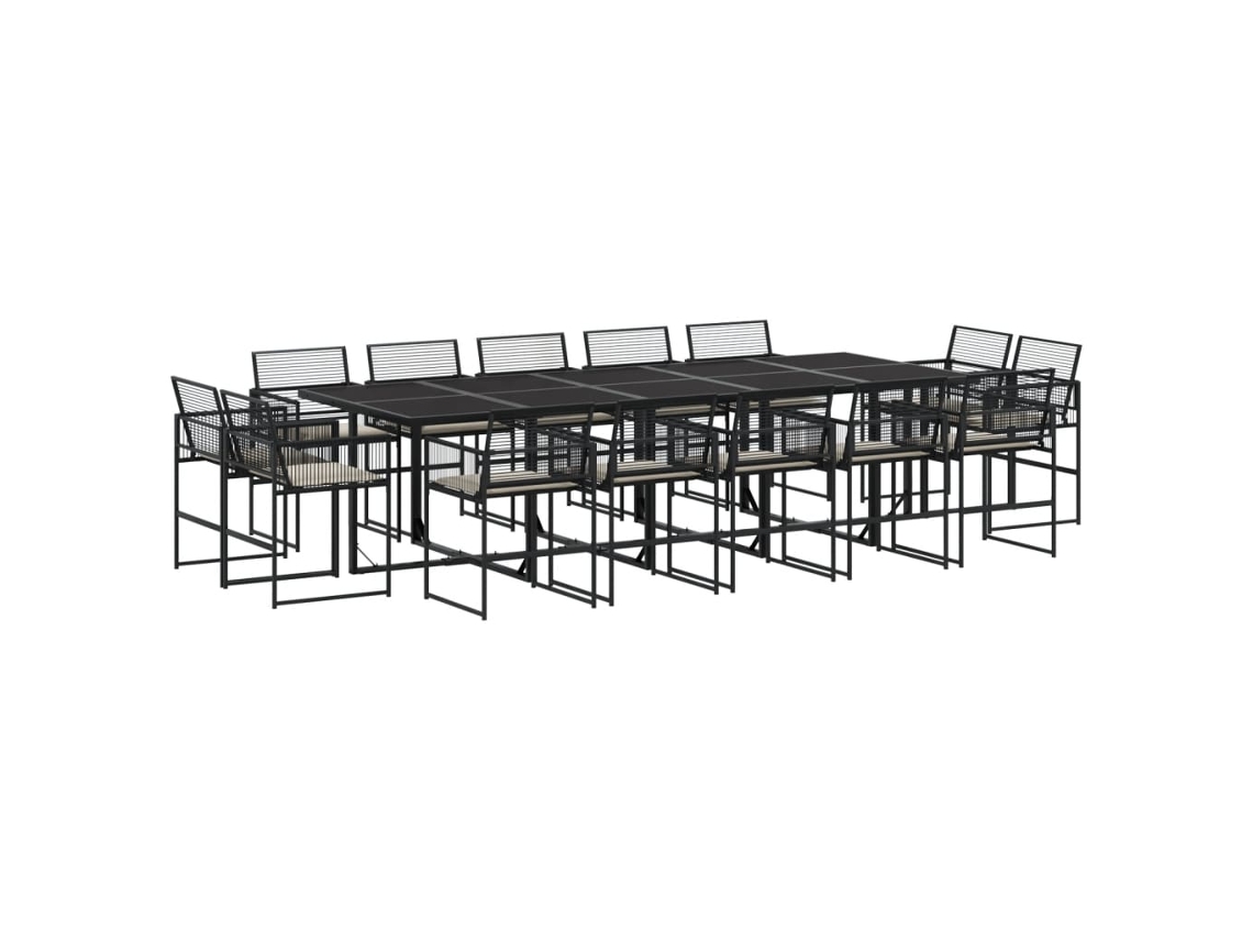 Conjunto 15 comedor de jardín con cojines VIDAXL ratán sintético negro