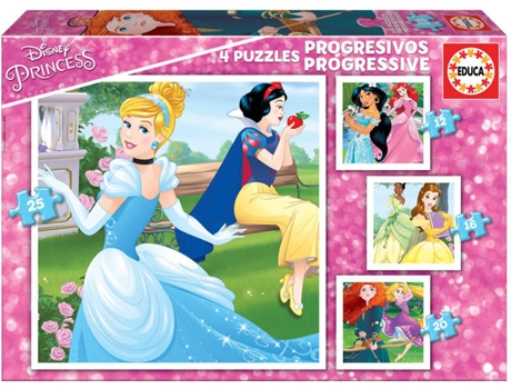 Puzzle EDUCA 4x Puzzle Progresivo Princesas Disney 12-25 (Edad Mínima: 3 Años - 25 Piezas)