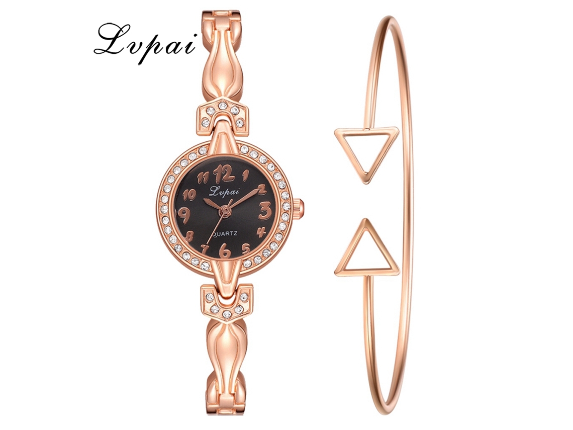 Reloj De Cuarzo Para Mujer Con Brazalete De Aleación Ivpai Estilo De Lujo Oro Rosa Negro