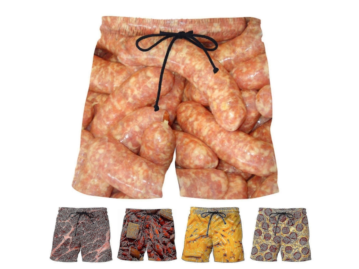 Pantalones cortos largos para hombre con estampado de salchicha, cintura elástica con cordón ajustable.