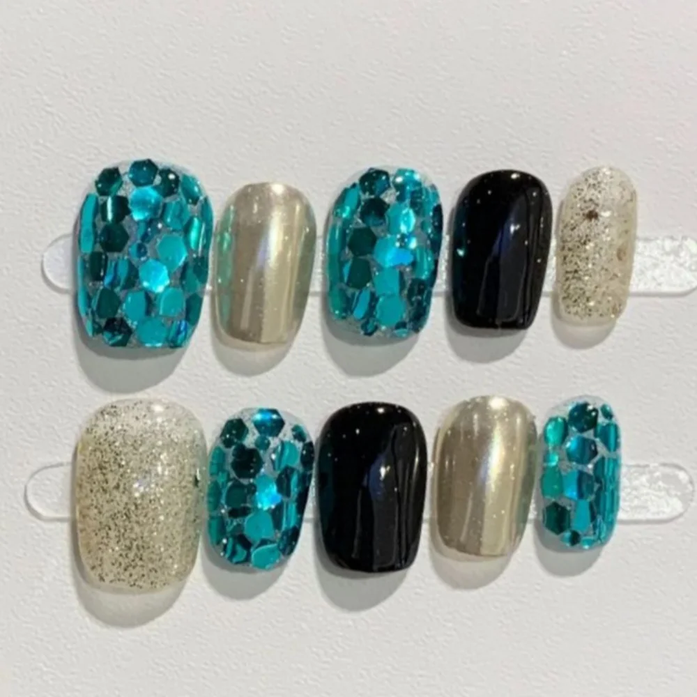 (196 -xs) 10 Pegatinas De Uñas Hechas A Mano, Diseño Degradado Ojo De Gato Nude Para Uñas Postizas