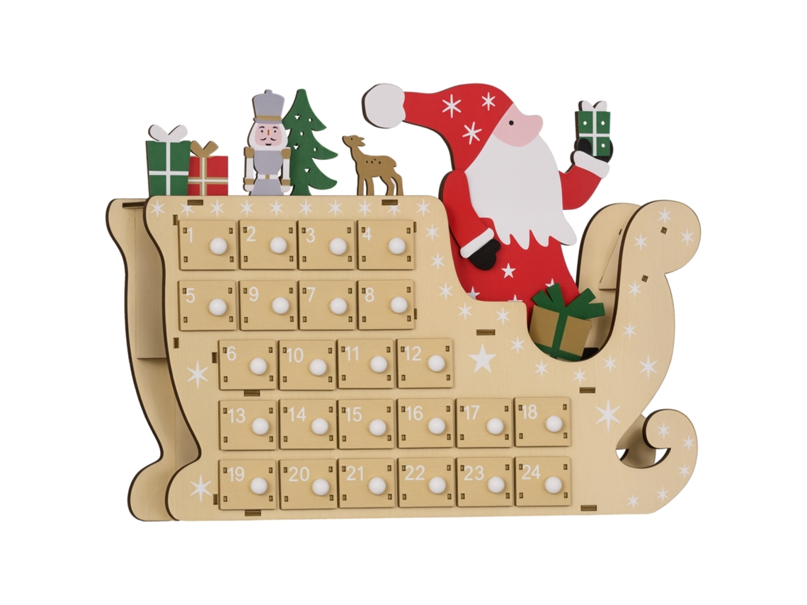 Calendario De Adviento De Madera Con 24 Compartimentos, Reutilizable, 22,5 X 8 X 36 Cm