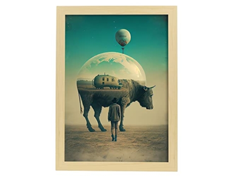 NACNIC Poster Vaca En Estilo Surrealismo Cinematográfico Ilustraciones y Grabados de Historieta Abstracta y Artística A3 Marcos Madera