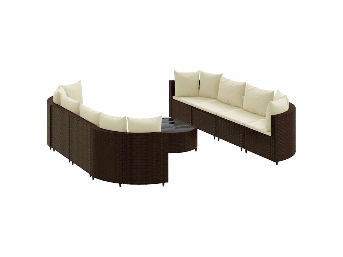 Maison Exclusive - Set De Sofás De Jardín 9 Pzas Y Cojines Ratán Sintético Marrón