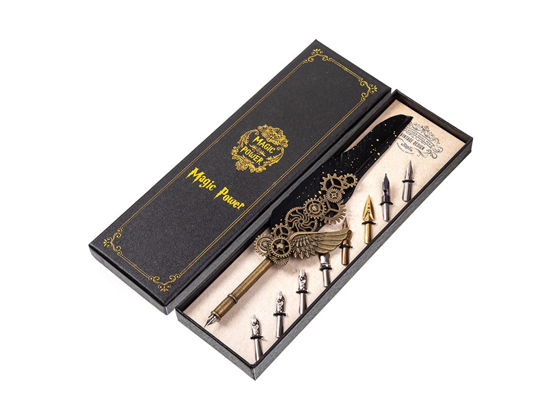 Juego De Pluma Estilo Steampunk Vintage Con 8 Plumillas Para Caligrafía Y Firma