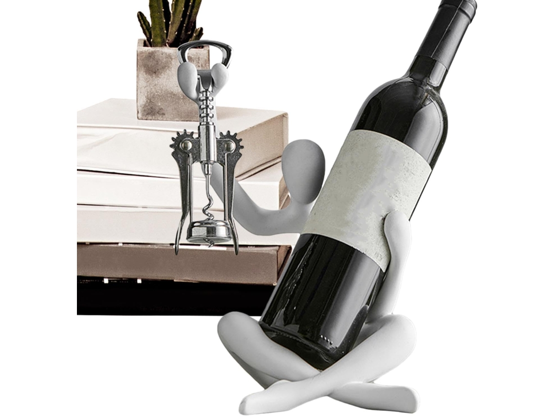 Botellero de mesa, portabotellas de resina con abridor, escultura Gokoco