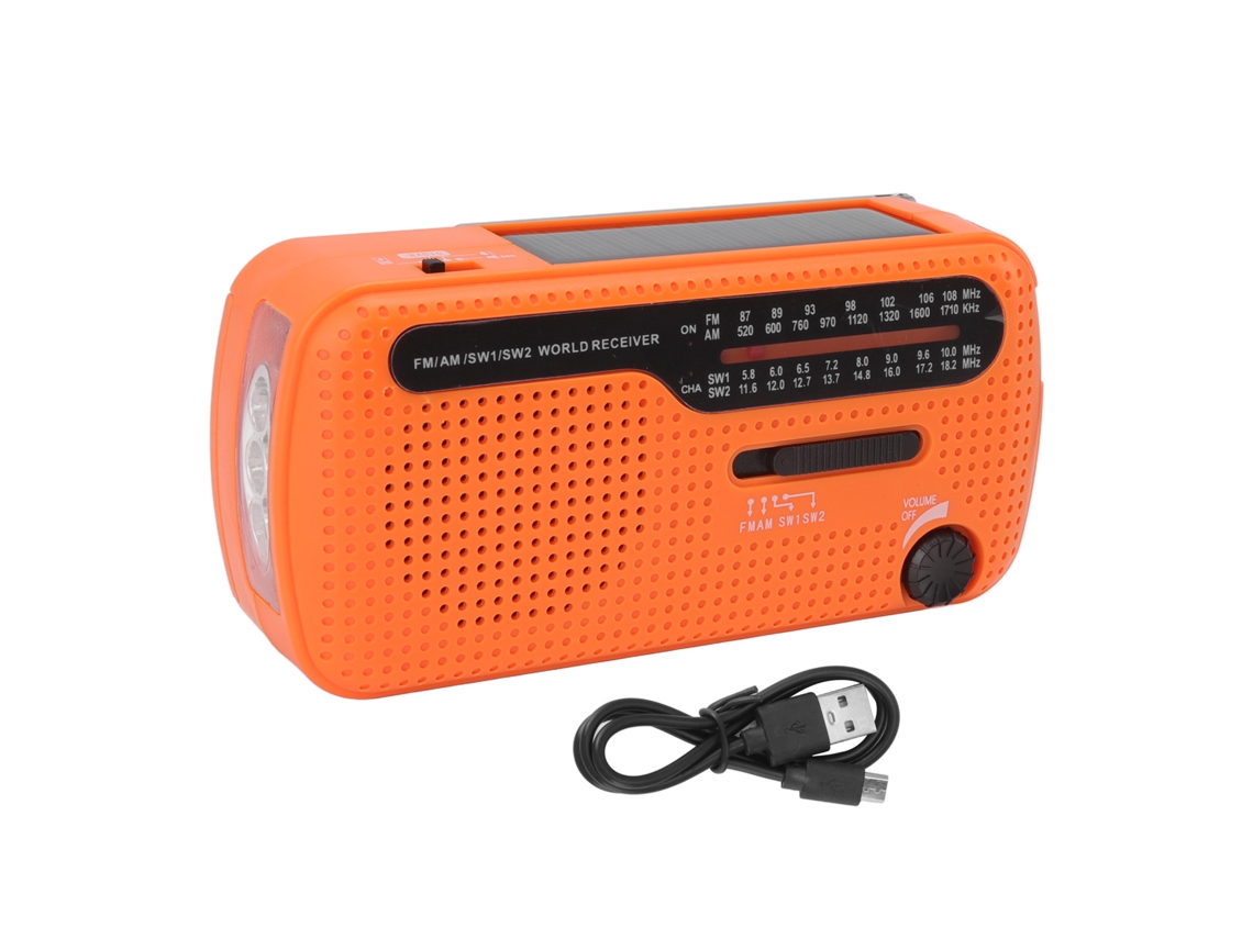 Radio Am/fm Sw1/sw2 Con Energía Solar Y Linterna Led Para Emergencias Y Acampadas - Naranja