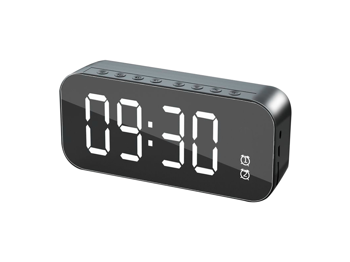 Reloj Despertador Digital Portátil Con Volumen Alto Y Altavoz Bluetooth Con Espejo - Negro