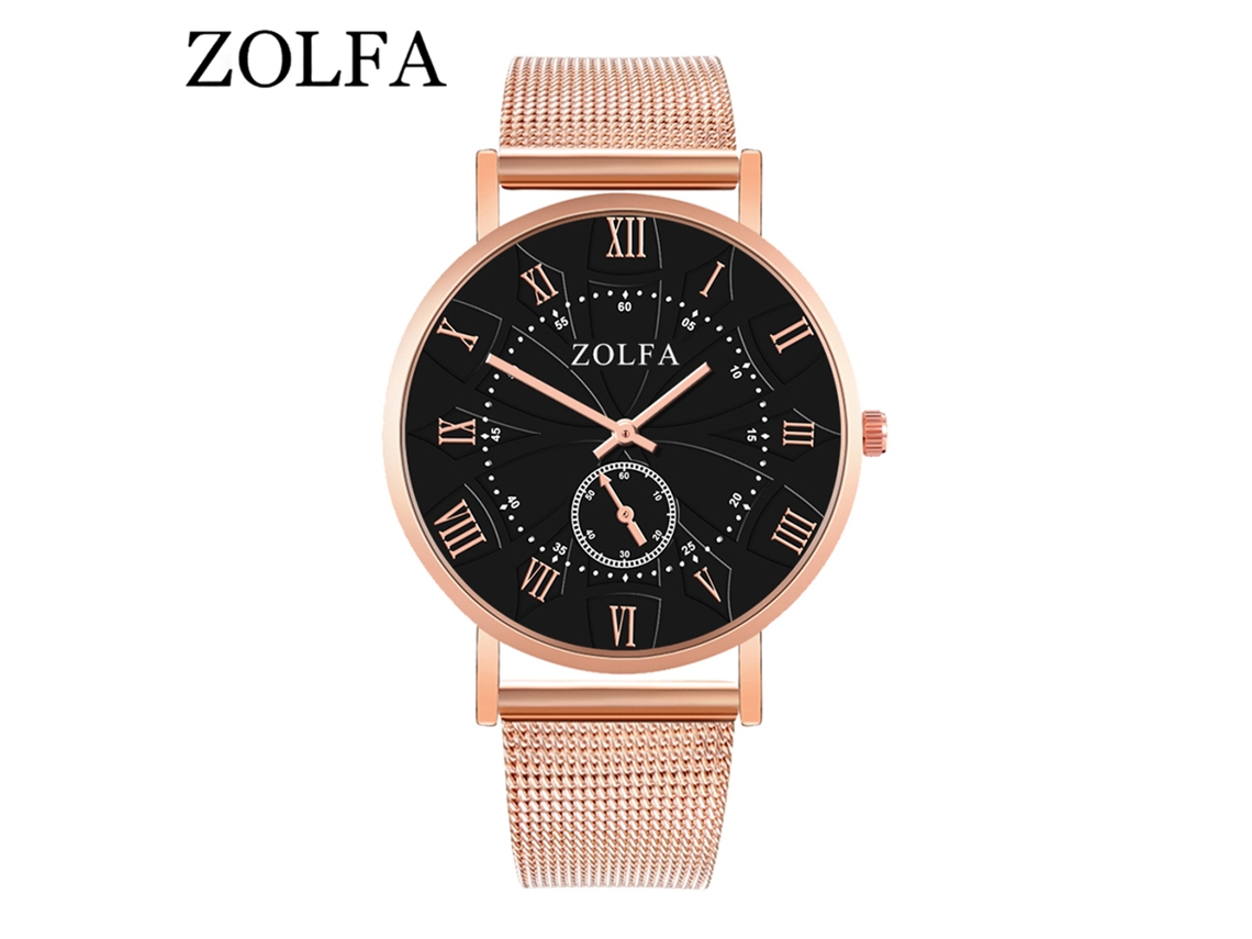 Reloj De Pulsera Analógico De Cuarzo Con Brazalete De Acero De Estilo Moderno (oro Rosa + Negro)