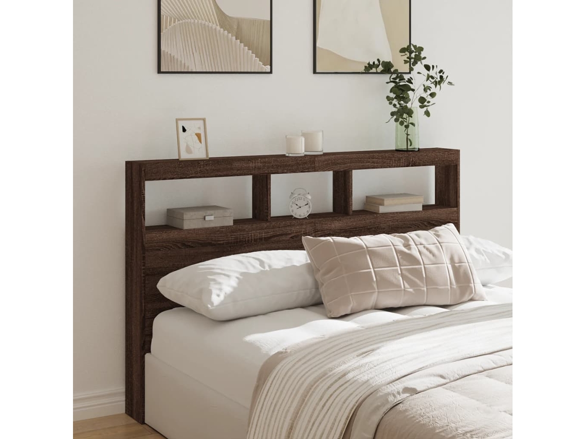 Cabecero De Cama Con Luz Led Marrón Roble 160x17x102 Cm